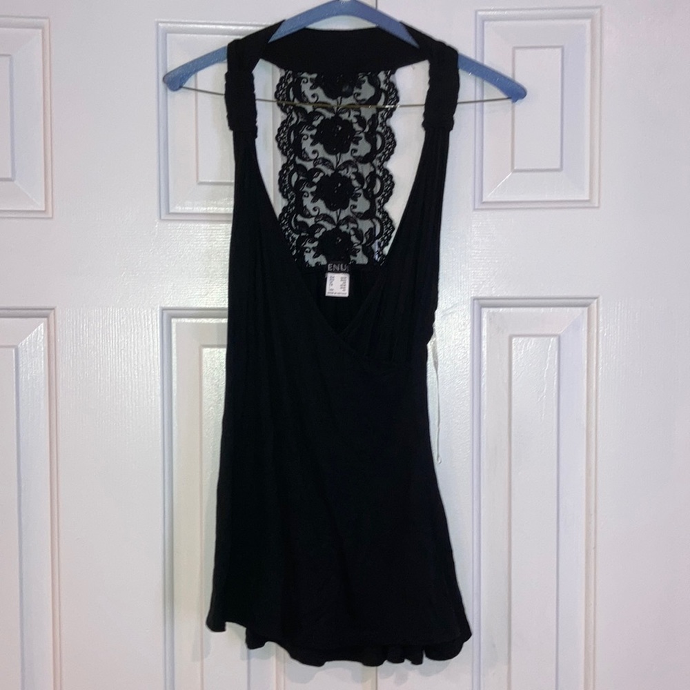 Black Wrap sleeveless lace back shirt XS by Venus